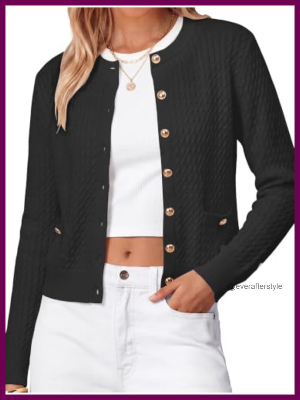 Womens Cable Knit Cardigan Lightweight Button Down Sweater Fitted Crew Neck